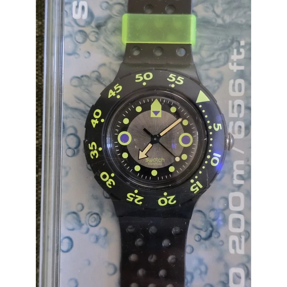 Swatch Scuba 200 SDK101 Barrier Reef Vintage Black Green Diving Watch Swiss Made